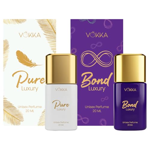 Image of VOKKA Pure & Bond Perfume 2x20ml | Luxury Long Lasting Unisex Perfume Gift Set | Eau De Parfum | Premium Fragrance Pocket Perfumes | Travel & Skin Friendly | Gifts for Men & Women