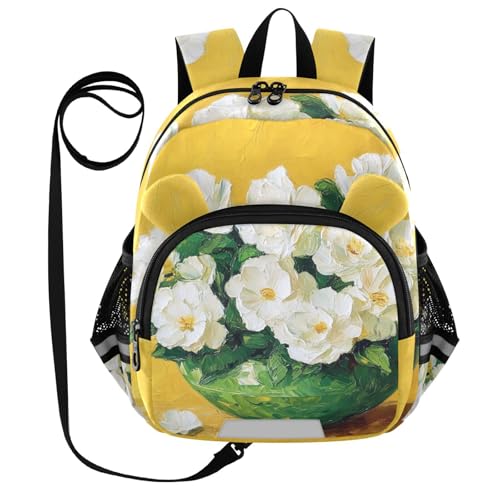 White Rose Vase Yellow Toddler Harness Backpack for Boys Girls 3-6 Years Kids Backpack with Anti Lost Safety Leash Baby Harness Bookbag for Walking Travel Preschool