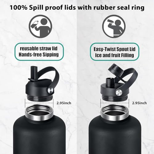 Image of 64 oz Water Bottle,Half Gallon Stainless Steel Water Bottles Insulated,Double Wall & Leak Proof, Travel,Football,Gym,Camping Essentials,Keep Cold All Day,Black