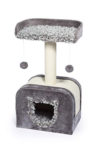 Casa para gato multi-niveles en jute gris y blanco miniatura 2
