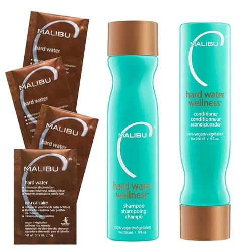 Malibu C Hard Water Wellness Remedy - Hard Water Shampoo, Conditioner & Hair Mask Packets for Removing Deposits and Impurities - Hydrating Hair Care Set (6 Ct)