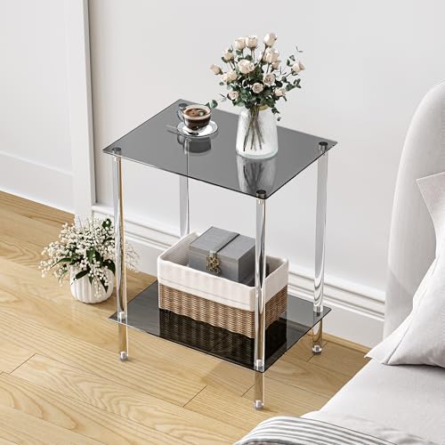 IRCPEN Table d'appoint en Verre Bout de Canape Transparente Petite Table Basse à 2 Niveaux Bouts de Canapé de Salon Tendance Convient pour Les Salons Les...