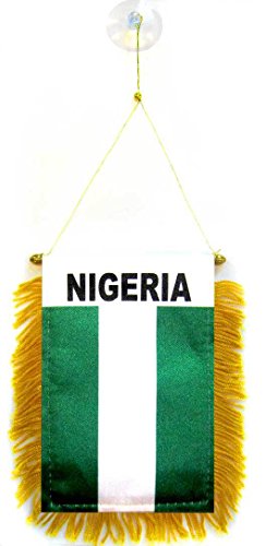 Image of AZ FLAG Nigeria Mini Banner 6'' x 4'' - Nigerian Pennant 15 x 10 cm - Mini Banners 4x6 inch Suction Cup Hanger