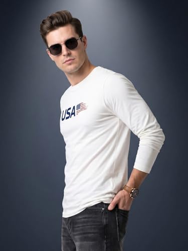 Image of Veirdo Pure Cotton Regular Fit Round Neck Front Chest Printed Raglan Full Sleeve T-Shirt for Men (Sizes: S to 2XL)