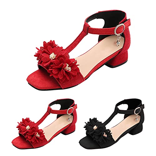 Kids Girls Dress Shoes Closed Toe Low Heels Ankle Strap Bow Ballet Wedding Party Sandals Princess Flower Shoes4