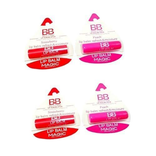 B&B Beauty & Babe Lip Balm Magic Collection, Strawberry and Peach Flavors, Moisturizing Healing Stick, Refresh Formula,4-Pack-image-37