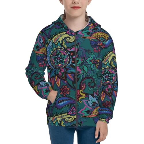 Oriental Paisley Kid Hoodies Boys Zip Up Sweatshirts Girls Pullover with Pocket3