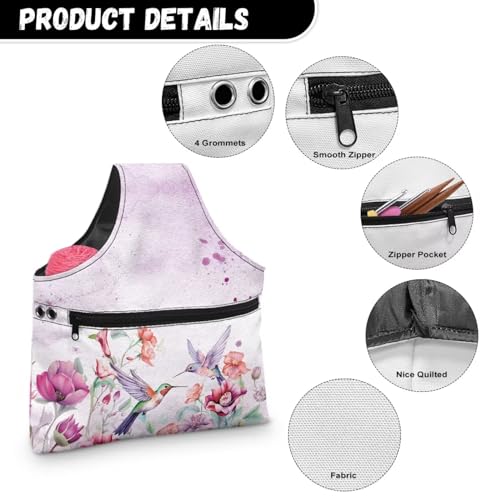 Image of Hummingbird Yarn Bags for Crochrting Organzing Knitting Bag Yarn Storage Shelves Floral Crochet Tote Bag,Large