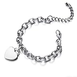 WangGao Elegent Love Stainless Steel Heart Charms Link Chain Bracelet for Women Blank Heart Charm Bracelets...
