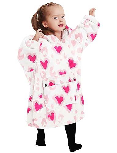Image of KFUBUO Wearable Blanket Hoodie for Kids With Pocket Toddlers 2-6 Year Old | Heart, Sherpa, Heavy Material, Oversized Sweatshirt Blanket, Kids Blanket, Girl Boy Gifts, Cozy Gifts for Kids