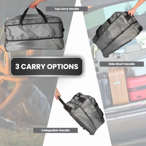 28" Travel Duffle Bag with Wheels, Expandable to 104L, Foldable, Multiple Handles, Study Overnight Bag Men Women Camping Suitcase (Gray)3