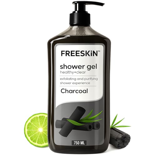 Image of Freeskin Charcoal Shower Gel-750ml Healthy + Clear - Deep Detoxifying Body Wash with Activated Charcoal for Clear, Healthy Skin - Removes Impurities, Controls Oil, and Refreshes - Suitable for All Skin Types - Paraben & Sulfate Free