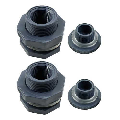 Image of 2pcs NPT3 /4 PVC Bulkhead Fitting with Plugs, 3 /4 Inch Plastic Water Tank Connector Threaded Thru-Bulk Pipe Fittings for Rain Barrels, Aquariums, Bucket Hose Adapter, Ponds, Pools