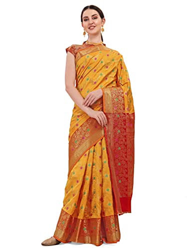 Image of EthnicJunction Women's Woven Embellished work Banarasi Silk Blend Saree with Blouse Piece