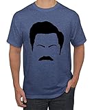 Parks and Rec Fans Ron Swanson Mustache Face Silhouette Pop Culture Men's Graphic T-Shirt, Vintage Heather Blue, Medium