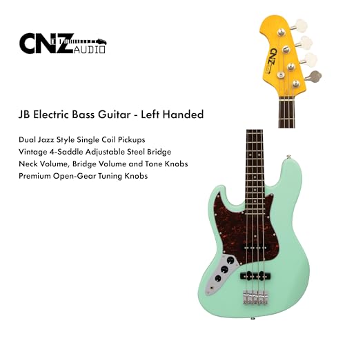 JB Electric Bass Guitar - Left Handed - Fiesta Red, Basswood Body, Maple Neck & Rosewood Fingerboard