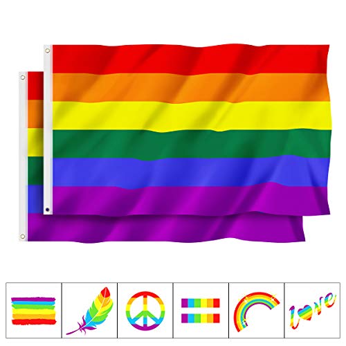 Unomor 2 PCS Rainbow Flags with Tattoos, LGBT Gay Pride Flags with Brass