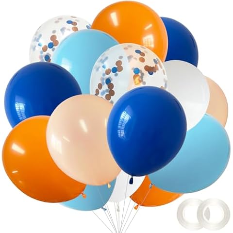 ANSOMO Blue and Orange Latex Balloons 12 Inch 60 Pcs Navy Dark Light Blue White Burnt Pastel Orange Confetti Wedding Party Decorations Birthday Bridal Baby Shower Décor Supplies Kids Boys Girls Cover
