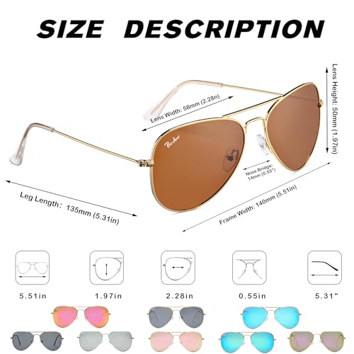 Pro Acme Classic Polarized Aviator Sunglasses for Women Men, Lightweight Metal Pilot Frame UV400 Protection 58MM3