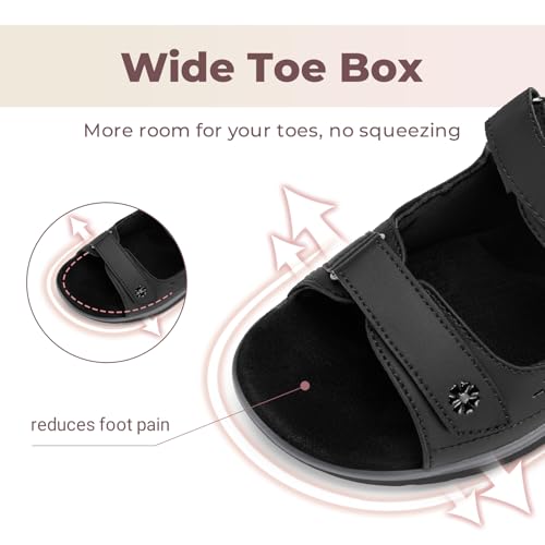 Image of FitVille Diabetic Sandals for Women Wide Width, Open Toe Orthopedic Wide Sandals for Women with Adjustable Straps and Arch Support for Bunions, Plantar Fasciitis, Swollen Feet