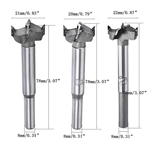 TA-VIGOR Forstner Wood Boring Drill Bits 20mm 21mm 22mm Dia, Hole Saw Carbide Alloy Steel Tip Round Shank Cutting for Hinge Plywood Wood Tool 3in1 Set - Image 2