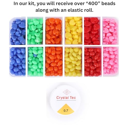 Image of ambitieux Bracelet Making Craft Kit 12 Types of Colorful 400+ pcs of Plastic Beads with Elastic (Light Open k dil nd Oval kit)