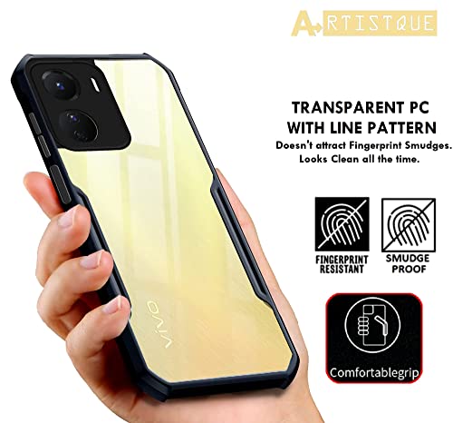 Image of A rtistque Clear Hard Transparent Acrylic Armor Anti-Drop Shockproof TPU Edge Back Cover Case for Vivo Y16 - Black