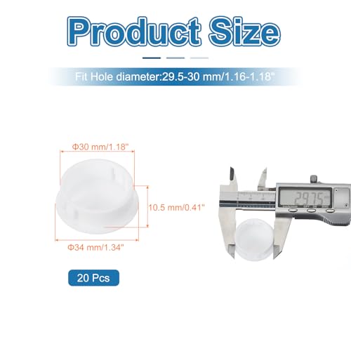 Image of PATIKIL 30 mm /1-3 /16 Plastic Hole Plugs, 20 Pack Flush Type Round Plug Snap in Hole Panel Tube Kitchen Cabinet Furniture Fencing Post Pipe Insert End Caps, White