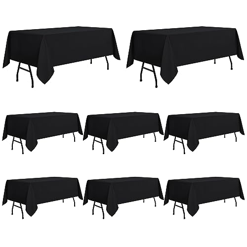 Image of sancua 8 Pack Black Tablecloth 60 x 84 Inch, Rectangle Table Cloth for 4ft Tables - Stain and Wrinkle Resistant Washable Polyester Table Cover for Dining Wedding Banquet Party Buffet Restaurant