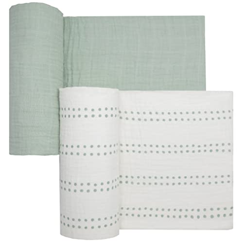 Image of Sticky Toffee Muslin Swaddle Baby Blanket, Mint Green and Cream Dots, 47 x 47 in, Soft Breathable Oeko-Tex Cotton Newborn Wrap and Receiving Blanket