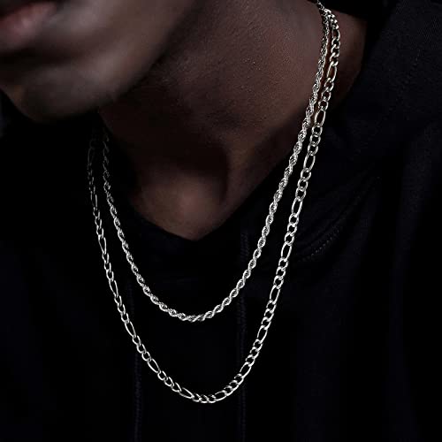 Vnox Rope Chain Necklace For Men | 2 Pcs Men's Necklaces Silver Chain Necklaces Stainless Steel Cuban Link Rope Figaro Chain Necklace For Men | Cool Hip Hop Jewelry Gift For Him Men Boyfriend #TOP2