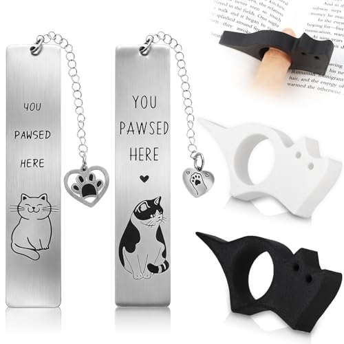 4 Pcs Cat Book Page Holder Set 2 Pcs Thumb Book Page Holder 2 Pcs Zinc Alloy Cat Book Marker Mothers Day Gifts Book Accessories for Reading Lovers First Mothers Day Gift for New Mom