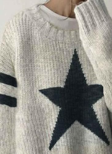 Women's 2024 Fall Fashion Long Sleeve Pullover Knit Star Patterned Crewneck Oversized Sweaters Trendy Outfits Gray3
