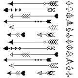 Oottati Small Cute Temporary Tattoo Sticker Set of 2 - Minimalist Geometric Black Heart Arrow Totem Designs for Hand Neck Face Wrist, Waterproof Fake Body Art, Simple & Modern Unisex Skin Decals