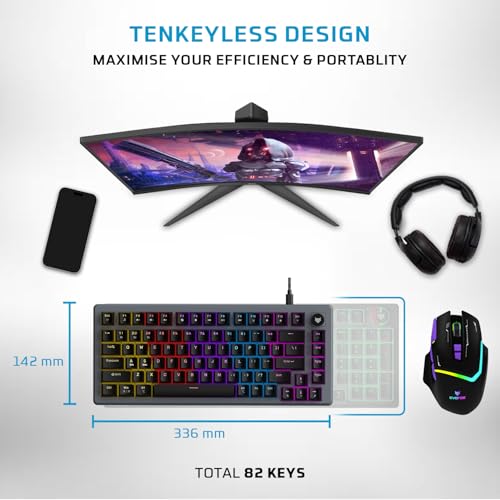 Image of EvoFox Katana X2 TKL Gaming Mechanical Keyboards Wireless -Tri-Mode (BT /2.4G /Wired), Silent Red Switches, 1000Hz Polling Rate, Vivid and Dynamic Backlighting, 4000mAh Battery,Volume Knob (Black)