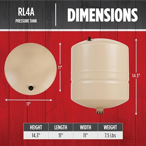 image for Red Lion RL4A - 4.5-Gallon Inline Pre-Charged Pressure Tank for Well P
