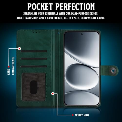 Image of WOW IMAGINE Shock Proof Flip Cover Back Case for Redmi Note 15 Pro 5G (Magnetic Button Flip Case | Wallet Pockets & Stand | Leather Finish | Forest Green)