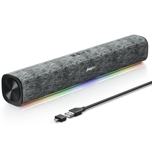 SOULION R100 PC Lautsprecher, 2.0 USB Bluetooth Computer Lautsprecher, Bunte Lichter Synchronisation mit Musik Beats, Stereo-Surround-Soundbar für PC, Desktop, Laptop, ohne AUX (3.5 mm)
