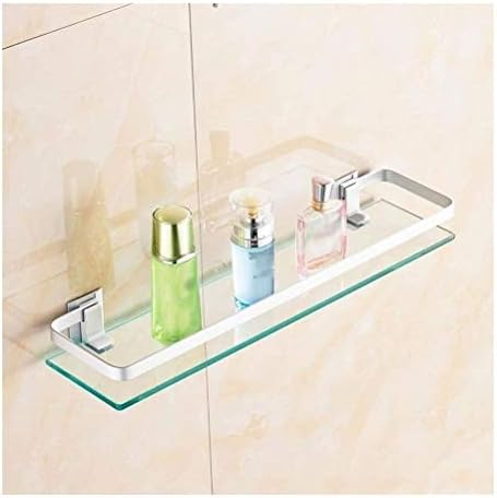 ZHANMAM Rectangular Tempered Glass Shelf Bathroom Shower Caddies Shelves with Thick Glass Wall Mount Anodizing Bracket 1 Tier 30~80cm 0118 (Size : 50cm)