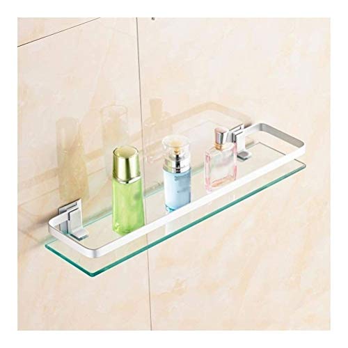 Zhanmam Rectangular Tempered Glass Shelf Bathroom Shower Caddies Shelves With Thick Glass Wall Mount Anodizing Bracket 1 Tier 30~80Cm 0118 (Size : 60Cm) #TOP17