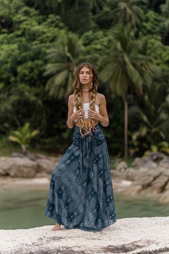 Image of Women's Boho Maxi Long Skirt & Dress - 2-in-1 Convertible Mandala Floral Hippie Outfit - Summer Beachwear, Fair Trade