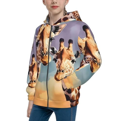 Giraffe Mother and Son Kids Pullover Hoodies Boys Zip Up Sweatshirts Girls Athletic Clothes with Pocket