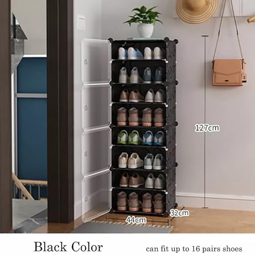 Image of AYSIS 7 Shelf DIY Shoe Rack Box Organizer ^ Multi-Purpose Plastic Shoe Rack for Home, PP Plastic Home Rack with Door for Entryway, Chappal Slipper Shoe Stand【Black, 7-Shelf-4-Door】