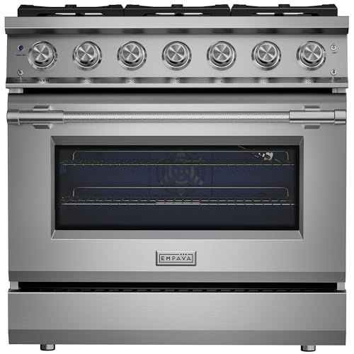 Empava Professional 36' Gas Range, 20,000 BTU Power Burner & 5.2 cu. ft. Convection Oven, High-Performance Pro-Series Flagship Stainless Steel Stove for Gourmet Kitchens, ETL Certified