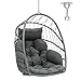 Produktbild YITAHOME Hängesessel Max. Belastung 150kg Hängestuhl ohne Gestell 2 Kissen, Stabiler Rattan-Rahmen, 105x74x72cm Hängesessel Hängend mit Einer Kette & S-Haken für Terrasse, Garten, Wohnzimmer, Grau