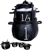 Mini Witch Cauldron Set, 4PCS Halloween Wizard Kitchen Measuring Cup Set with Handle, Halloween Candy Bucket, Measuring Cups & Indoor/Outdoor Decor, Witch Accessories Party Supplies Cosplay (1 Set)
