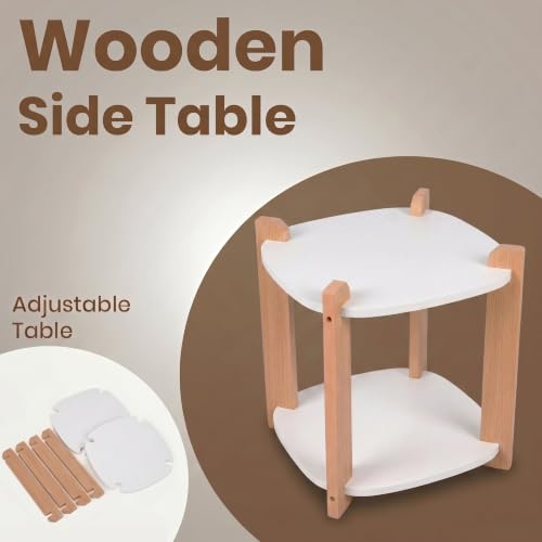 Image of Modern Square Side Table, Home Decor for Living Room, Bed Side Tables for Bed Room, stools for Home, Furniture for Home, 2-Tier White Shelves