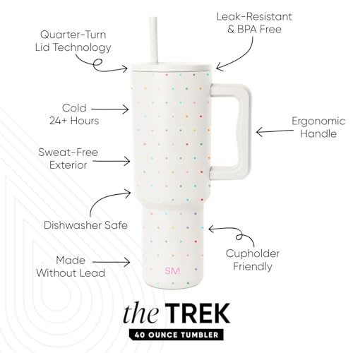 Image of Simple Modern 40 oz Trek Tumbler with Handle and Straw Lid | Cup Holder Friendly Insulated Stainless Steel Travel Mug | Rainbow Dots