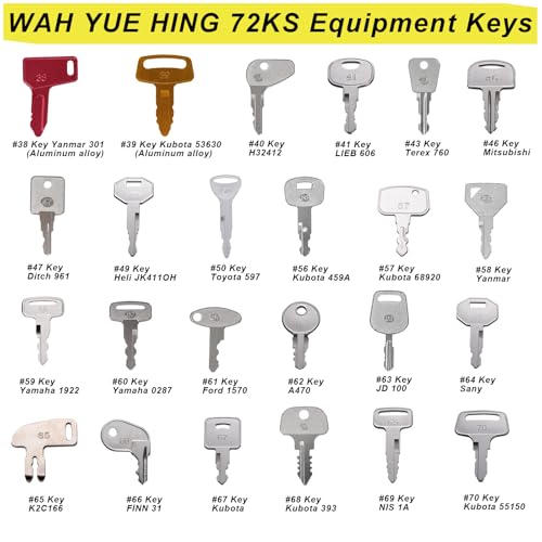 Image of Multi Type Heavy Equipment Master Keys, 72 Contractor Excavator Dozer Skid Steer Loader Forklift Roller Operators Keys Fit Case JCB Kubota KOM Volvo CAT JLG Hyster Hitachi John Deere JD