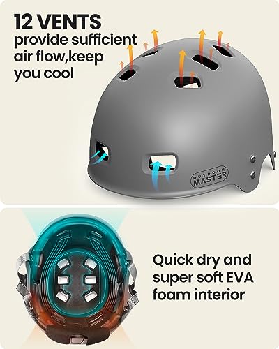 Image of OutdoorMaster Kayak Helmet, Adjustable Surf Helmet with Ear Pads | ABS + EVA, Quick-dry, 12 vents, Dial adjust, 304 stainless steel rivets, Fits 50-63cm, for water sports, Boating /Surfing